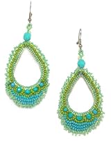 Just Give Me Jewels Handcrafted Argola Turquoise/Green Beaded Dangle Earrings