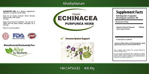 Alivebynature Echinacea 180 count, 400mg