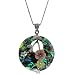 1.5" Multi-Color Flowers Abalone Shell Oval Pendant With 18 Inch Chain