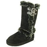Qupid Ocean Black Furry Faux Fur Mukluk Boots