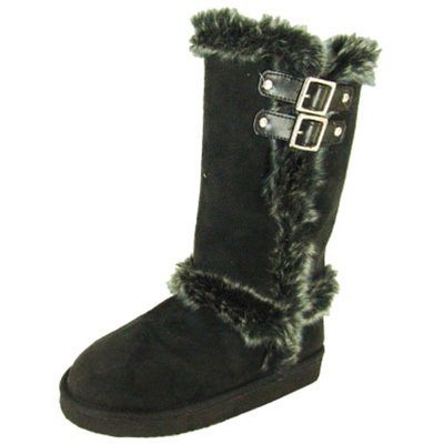 Qupid Ocean Black Furry Faux Fur Mukluk Boots (8)