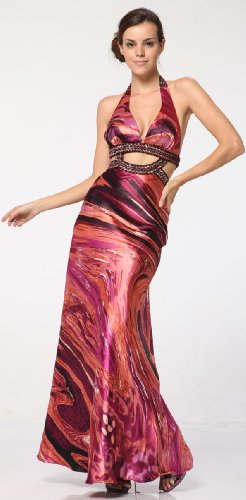1240 DETAIL PRINT SATIN SEQUINED TRIM PROM LONG GOWN
