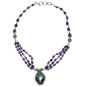 Silver Necklace Chain In Amethyst Gemstone Healing Beads Handmade Jewelry... by ShalinCraft