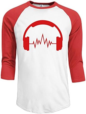 Red Music Headphones Men's Raglan 3/4 Sleeve T-shirt Small