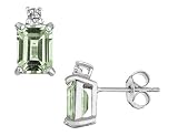 Green Amethyst Earrings with Diamond Accent 3.0 Carat (ctw) in Sterling Silver