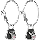 Black Crystalline Gem FLOWER PURSE Hoop Earrings