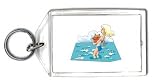 Keychain with cat, holding, pet, bikini, swimming