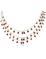 Anne Klein "Beacon" Gold-Tone and Ruby Red 3 Row Shaky Necklace, 21"