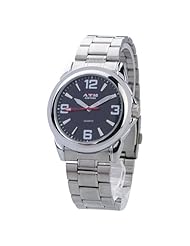 Fashion Round Dial 1ATM Water Resistant Wristwatch with Quartz Movement/Steel Band - Black Dial
