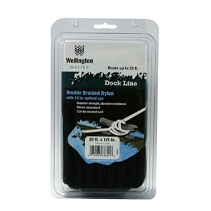 Wellington 1 2-by-25-Foot Double Braided Nylon Dock Line, Black by 