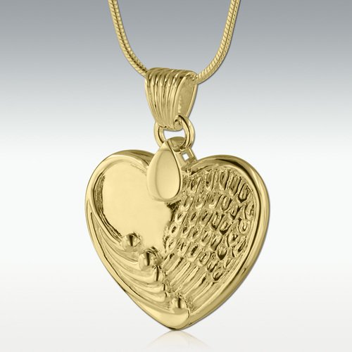 Angel Wing Heart 14k Gold Vermeil Cremation Jewelry