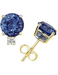 5mm Round Sapphire and Diamond Stud Earrings in 14K Yellow Gold