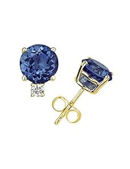 6mm Round Sapphire and Diamond Stud Earrings in 14K Yellow Gold