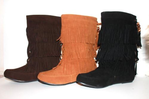 West Blvd Women's Fringed Tassel Faux Suede Moccasin Boots