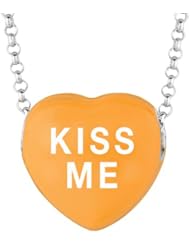Sterling Silver 14mm Orange enamel Sweethearts KISS ME Heart Pendant