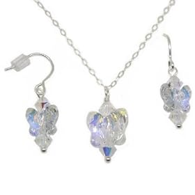 Swarovski Crystal AB Rainbow Color Butterfly Childs Necklace and Earring Set Sterling Silver