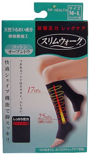 スリムウォーク　コットンオープントゥ　ブラック　Ｍ-Ｌ