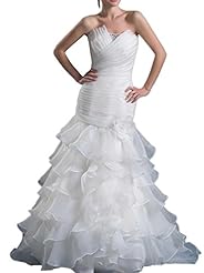 Organza Mermaid Tiered Lace Pleated Crystal  Dress with a Court Train 