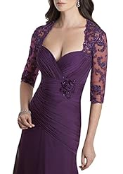 Plus Size A-line Queen Anne Neck Dropped   Waistline Lace Open-Back Ruched Chiffon Mother-of-the-Bride Dress/Prom Dress  with a Brush/Sweep Train 