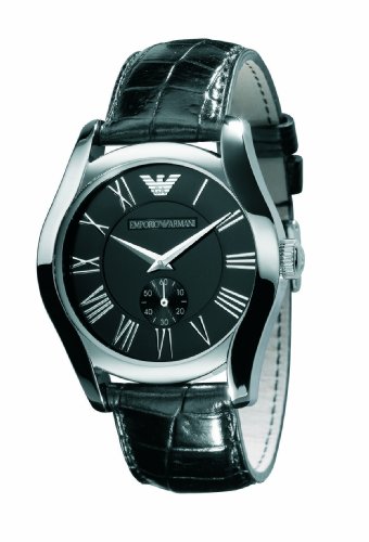 Image of Emporio Armani Gents Black Leather Strap Watch with Black Dial