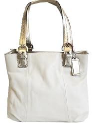 Authentic Coach Soho Leather North South Tote Bag White/Gold 17216
