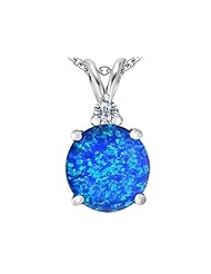 Original Star K (tm) Large 12mm Round Created Blue Opal Pendant in 925 Sterling Silver