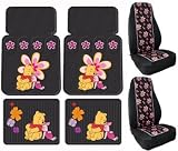 Winnie the Pooh & Piglet Paradise 6pc Combo Set Front & Rear Floor Mats & Seat Covers Plus Bonus License Plate Frame