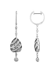 14K White Gold 0.58ct Heart Outlines Prong White Diamond Hinged Dangle Earrings