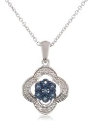 Sterling Silver Blue and White Diamond Pendant Necklace (1/10 cttw, I-J Color, I2-I3 Clarity), 18"