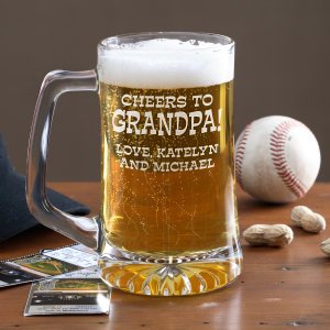 Personalized Glass Beer Mug In Cheers Design
