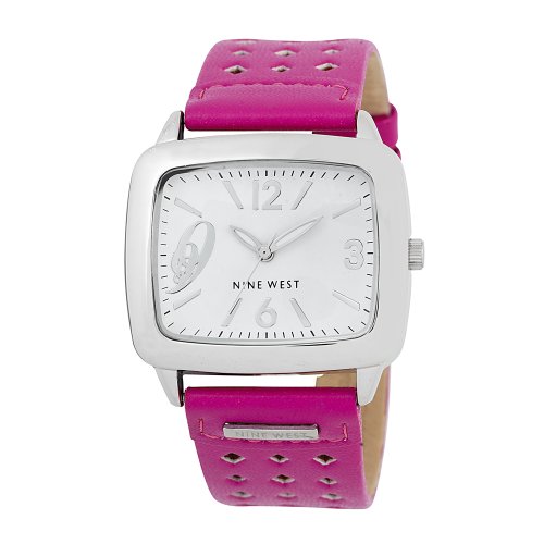 Nine West Women's NW1081WTMG Silver-Tone White Dial Magenta Strap  Watch