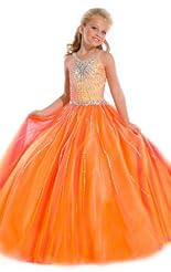 Girls Crystal Applique Crystals Beaded Lace Chiffon/Taffeta/Tulle Flower-Girl Dress/Party Dress 