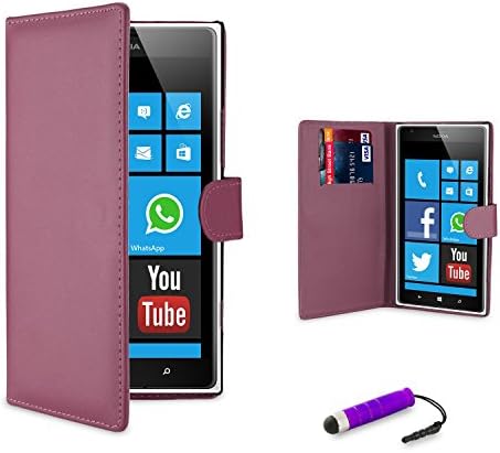 32nd® Book wallet PU leather case cover for Nokia Lumia 620 + screen protector, cleaning cloth and touch stylus - Purple