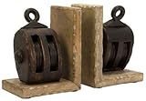 Pulley Bookends Set Of 2, SET OF 2, BROWN
