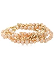 5-Row Baroque Freshwater Cultured Pearl and Silver Tone with Silver Tone Clasp Chain Bracelet, 7.5"