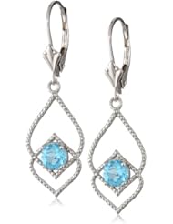 Sterling Silver Blue Topaz Delicate Fashion Dangle Earrings (5mm )