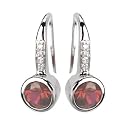 14K White Gold Garnet & Round Diamond Earrings