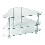Review Walker Edison V44Y76 / Glass/Steel Corner TV Stand - Clear/ Chrome (44