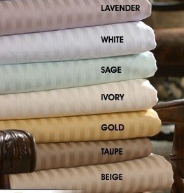 Homespell Egyptian Cotton Bed Sheet Set 600 Thread Count Sateen Stripe (Beige) Full