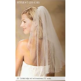 1 Layer Elbow Length Veil w/ Corded Edge and Rhinestones