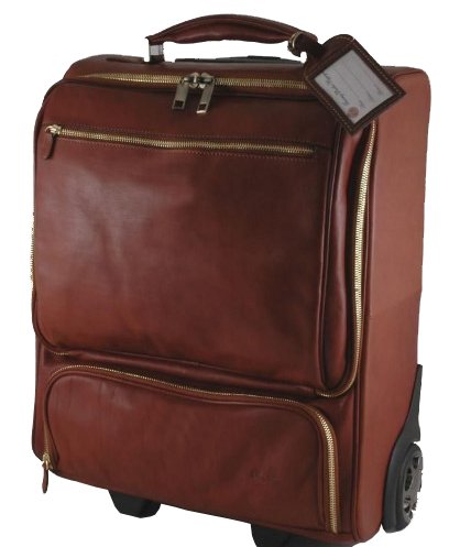 BROWN ITALIAN LEATHER WHEELED WHEEL TRAVEL BAG CASE LUGGAGE GARMENT TROLLEY SUITCASE MADE IN ITALY (TLFC140708)