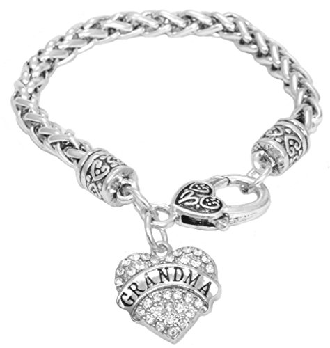 Mother's Day Gift for Grandma Bracelet Engraved Gift Jewelry For Grandma Crystal Adorned Heart Shaped Pendant Lobster Claw Bracelet Gift for Mom or Grandma