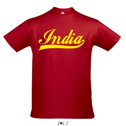 T-Shirt – India Oldschool Indien LÄNDERSHIRT EM / WM FAN Trikot S-XXL , Red – gelb , XL