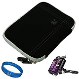 Black - Grey Trim SumacLife Drumm Protective Nubuck Sleeve Cover for Samsung Galaxy Tab 7.7 LTE Android Tablet + Universal Adjustable Car Headrest Mount + SumacLife TM Wisdom Courage Wristband