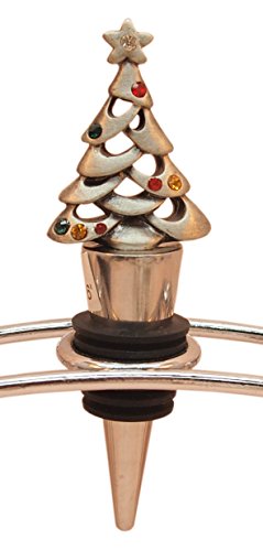 Merry Christmas Tree Wine Bottle Stopper, Pewter Finish, Colored Czech Stone Accents, Gift Box & Bow by All For Giving