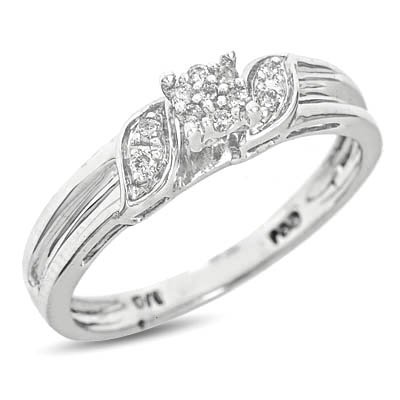 1/10 Carat T.W. Round Cut Diamond Women's Engagement Ring 10K White Gold Women's Engagement Ring - Free Gift Box -