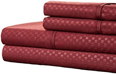 1800 Series Checkere Egyptian 4 Pieces deep Pocket Bed Sheet Set Burgandy-Colors/King