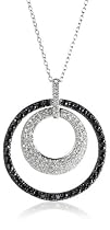 Sterling Silver Black and White Cubic Zirconia Pendant, 18"