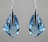 Sea Blue Crystal Galactic Vertical Silver Earrings Used Swarovski Crystals