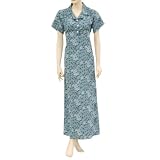 Adi Designs Teal Collar Neck Dress with Green & Black Flower Pattern